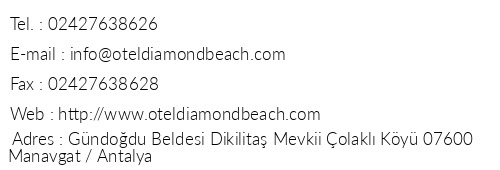 Diamond Beach Spa telefon numaralar, faks, e-mail, posta adresi ve iletiim bilgileri